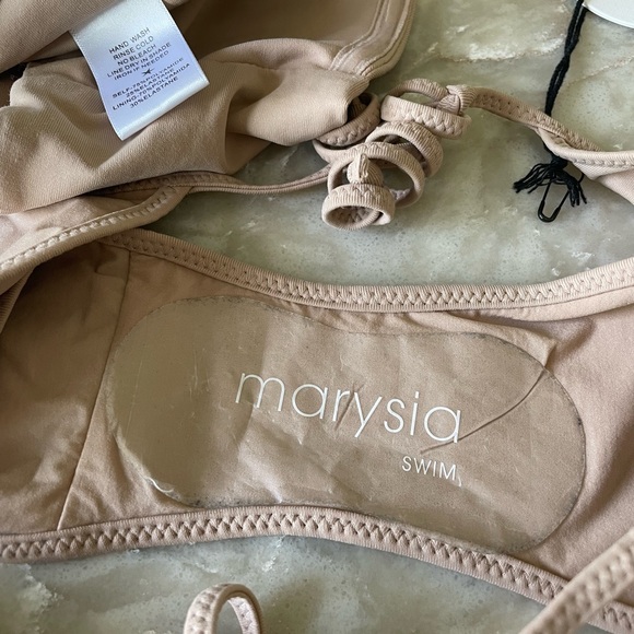 NWT caramel beige MARYSIA bikini bandeau string tie 2 piece halter XS light tan - Picture 3 of 13